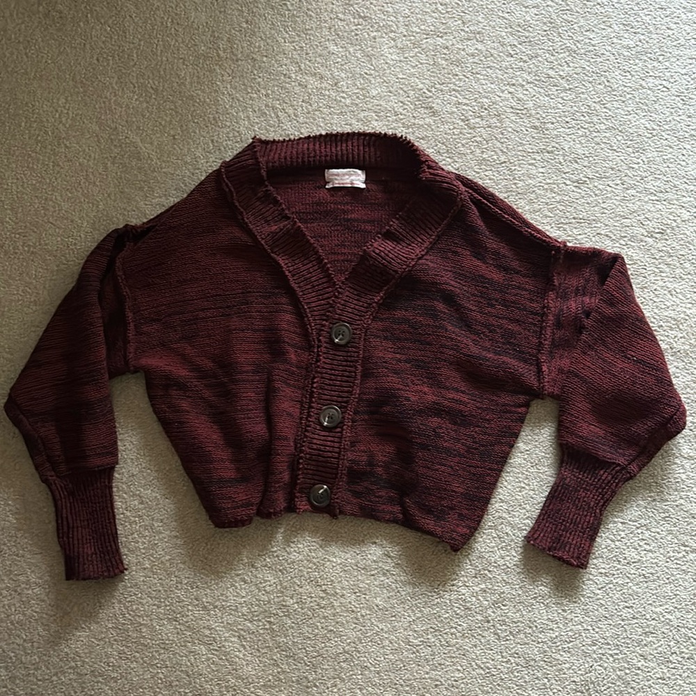 Urban Outfitters Red/Black Button Semi-cropped Cardigan (Small)